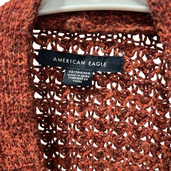 American Eagle Rust Red Open Knit Cardigan Long Sleeve Womens Size Small - Picture 3 of 8